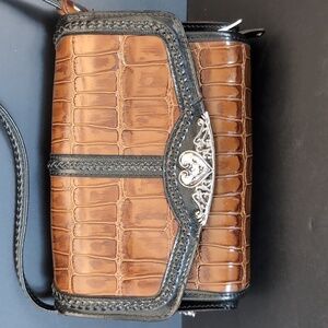 Vintage Brown /Black Faux Snakeskin Leather Marc Chantal MC Shoulder Bag.